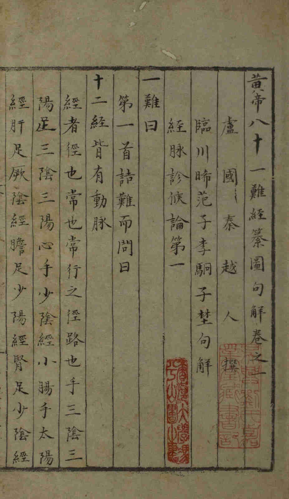 内难经类中医著作《黄帝八十一难经纂图句解》清代抄本(图1) 内难经类中医著作《黄帝八十一难经纂图句解》清代抄本(图1)