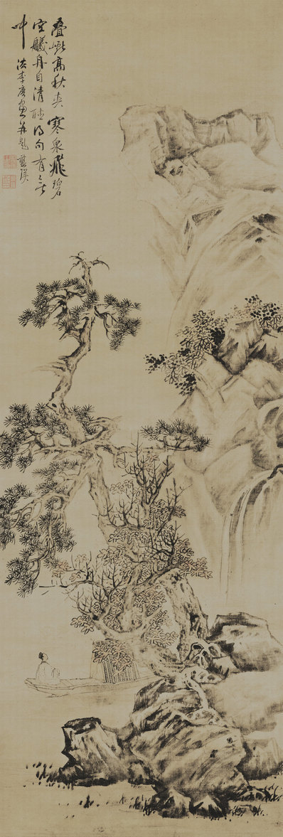 明_蓝瑛_山水人物图_绢本_(4712×13937 – 300dpi)(图1)