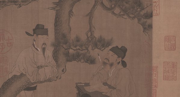 五代_周文矩_琉璃堂人物图绢本_(8316×4463 – 300dpi)(图3)