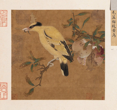 宋_佚名_传毛益_榴枝黄鸟图_绢本_(5278×4980 – 300dpi)(图1)