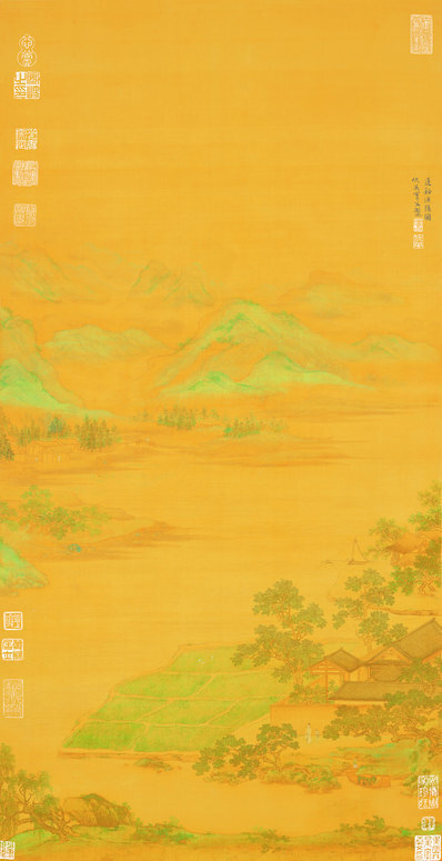 明_仇英_莲溪渔隐图_绢本(图1)