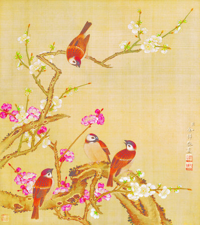 清_余稚_花鸟画十二开_绢本_余稚花鸟_9(图1)