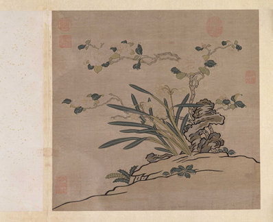 明_故宫藏织绣画_开_缂丝花卉册之茶花水_(5267×4292 – 300dpi)(图1)
