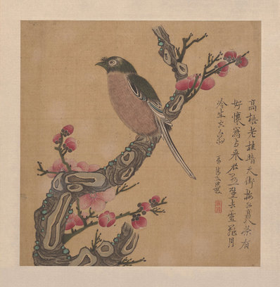 明_陈洪绶_梅花小鸟绢本_(3866×3964 – 400dpi)(图1)