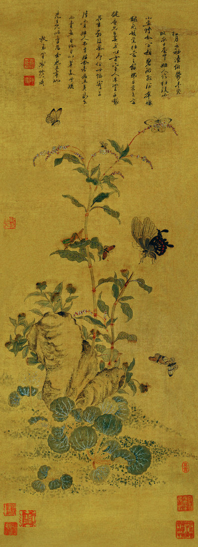 清_金钥_蔡含秋_花蝴蝶图绢本_(3445×9515 – 250dpi)(图1)