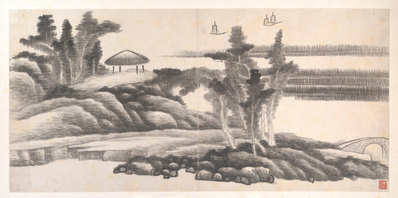 清_龚贤_十二月令山水册页_G3_(6039×3000 – 300dpi)(图1)