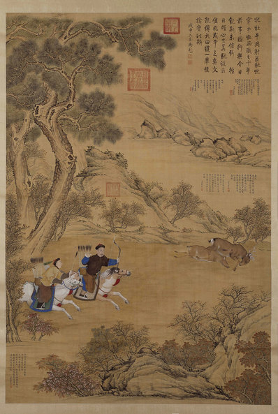 清_乾隆一箭双鹿图绢本_(5000×7450 – 300dpi)(图1)