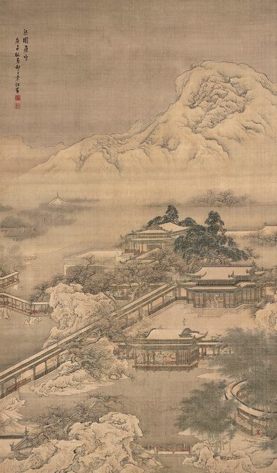 清_袁江_梁园飞雪图绢本设色纵北京故_(11682×19941 – 288dpi)(图1)
