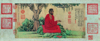 元_赵孟_红衣西域僧图卷镜片画芯_纸_(10053×4179 – 350dpi)(图1)