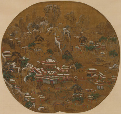 唐_李思训_传_京畿瑞雪图纨扇绢本_(10100×9539 – 400dpi)(图1)