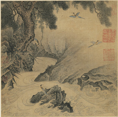 宋_佚名_画松涧山禽图_绢本_(7658×7616 – 804dpi)(图1)