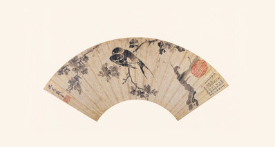 明_沈周_扇面集_杏林飛燕圖_(8957×4823 – 350dpi)(图1)