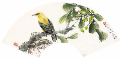 近代_王明明_花鸟扇页_(7703×3821 – 72dpi)(图1)