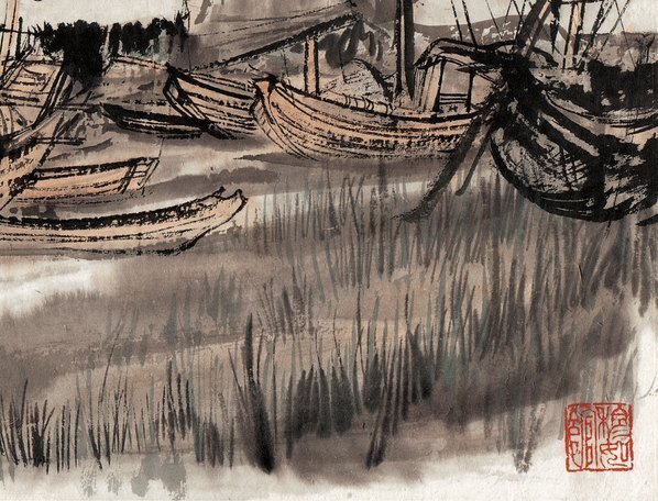 近代_陆严少_渔网未收_(4677×3563 – 72dpi)(图5)