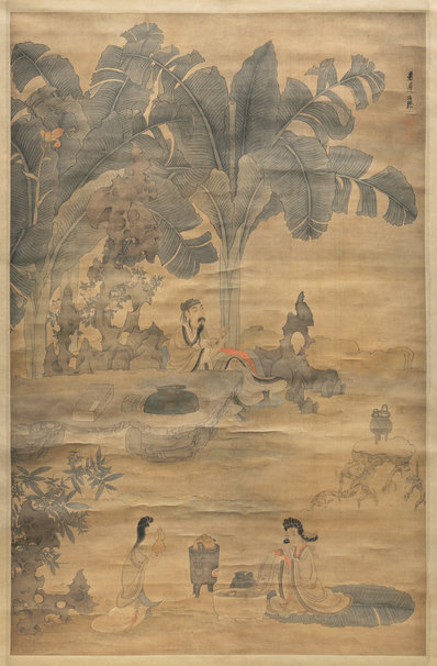 明_陈洪绶_蕉林酌酒图_绢_(12121×18449 – 300dpi)(图1)