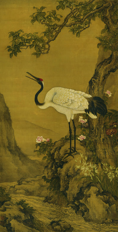 清_沈铨_桂鹤图_绢本辽(图1)
