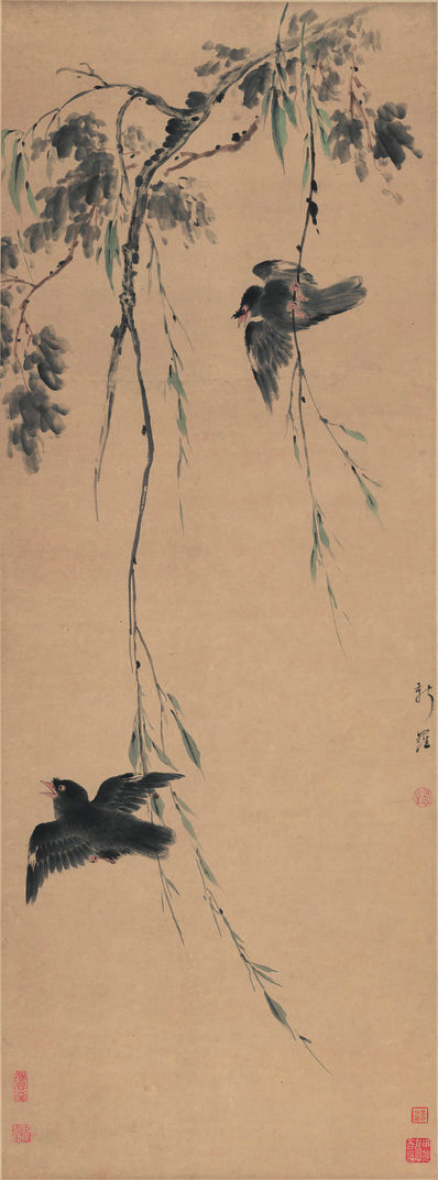 清_华岩_柳禽图_纸本_(6228×16782 – 300dpi)(图1)