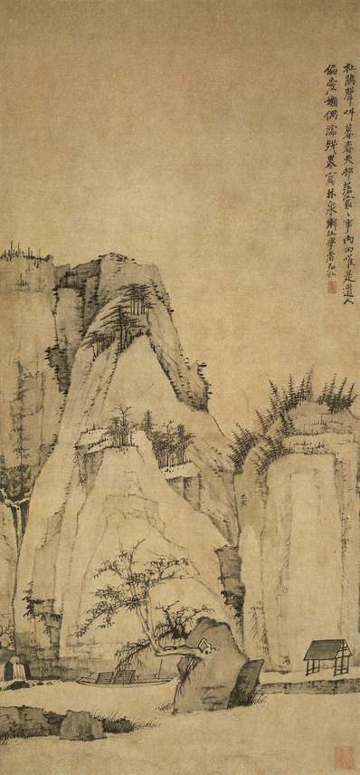清_弘仁_林泉春暮图轴_(1916×4122 – 116dpi)(图1)