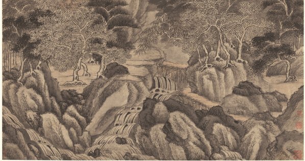 明_王鉴_仿范宽山水_立轴_纸_(11605×24438 – 300dpi)(图5)