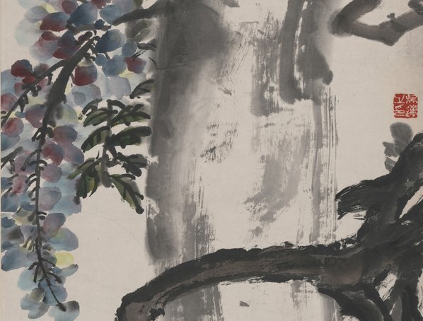 近代_吴东迈_紫滕花图轴_(4030×12238 – 72dpi)(图3)