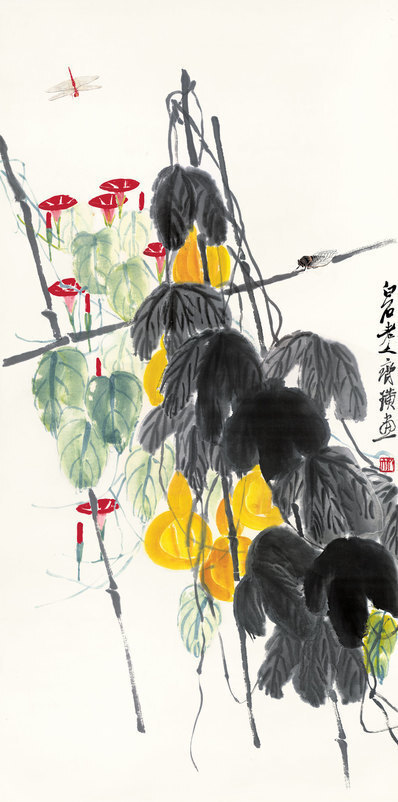 近代_齐白石_葫芦牵牛花_(3861×7782 – 72dpi)(图1)