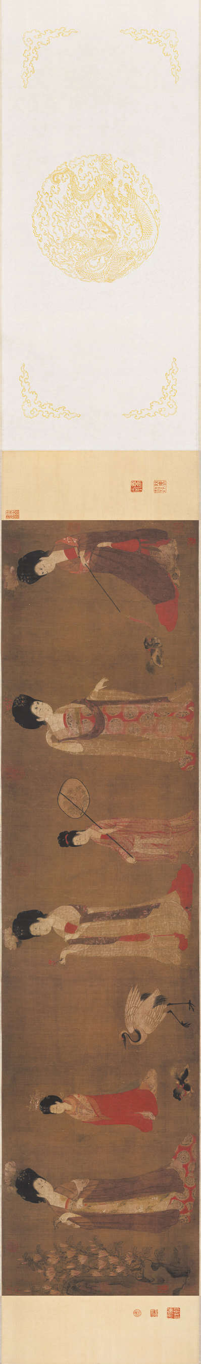 唐_周昉_簪花仕女图_绢本_旧版全卷(图1)