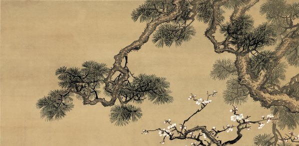清_沈铨_松梅双鹤图_绢本(图2)