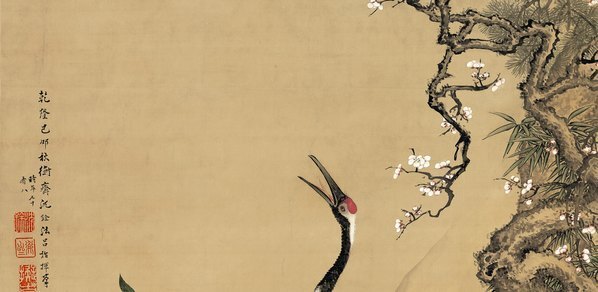 清_沈铨_松梅双鹤图_绢本(图3)