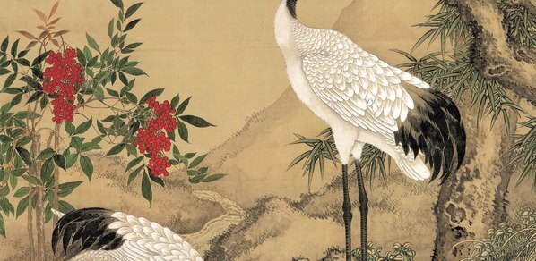 清_沈铨_松梅双鹤图_绢本(图4)