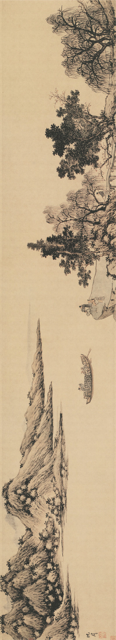 明_沈周_京江送别图_绢本_(12076×2205 – 200dpi)(图1)