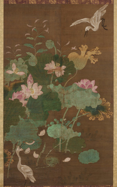 五代_南唐_顾德谦_莲池水禽图轴_对轴_绢本重设色各_北京故宫_(11107×17717 – 30(图1)