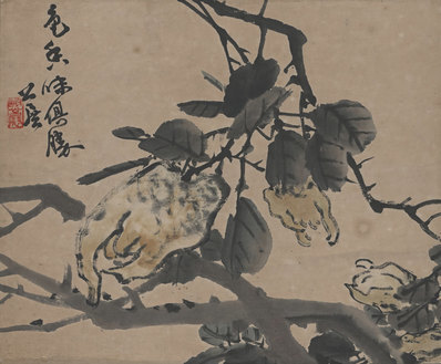 近代_谢公展_佛手回春图轴_(6022×4980 – 72dpi)(图1)