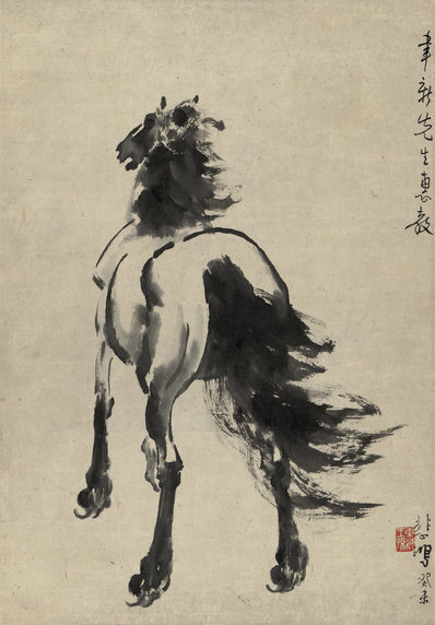 近代_徐悲鸿_墨笔马轴_立马远眺_纸本_(4393×6318 – 72dpi)(图1)