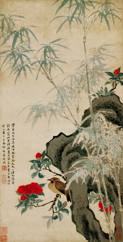 清_王武_花竹栖禽图_绢本ti_(4783×9425 – 300dpi)(图1)
