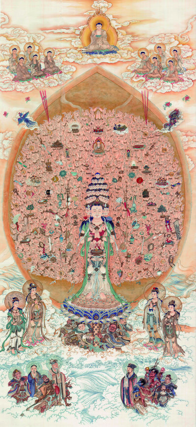 宋_佚名_千手千眼观世音菩萨轴绢本台北_(8300×18000 – 360dpi)(图1)