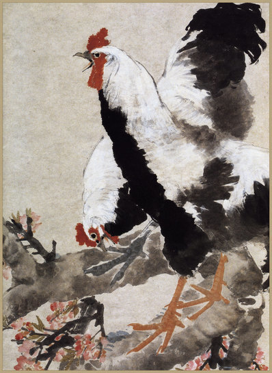 清_任伯年_桃花双鸡_(5987×8203 – 300dpi)(图1)