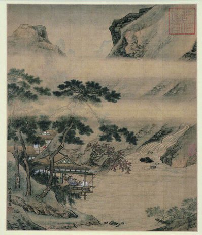 明_仇英_临溪水阁图_(4725×5495 – 300dpi)(图1)