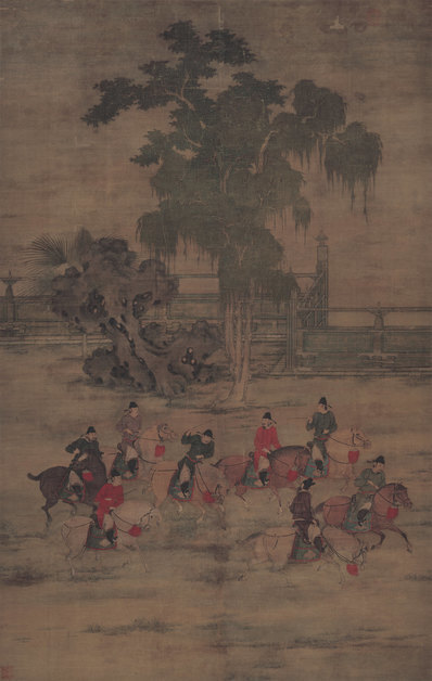五代_赵喦_八达游春图_最清晰版_绢本_(8088×12756 – 200dpi)(图1)