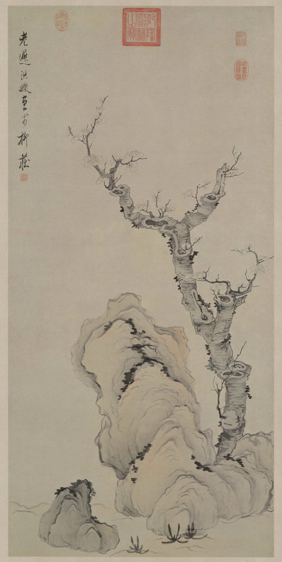 明_陈洪绶_梅石图轴纸本北京故_(6614×13154 – 300dpi)(图1)