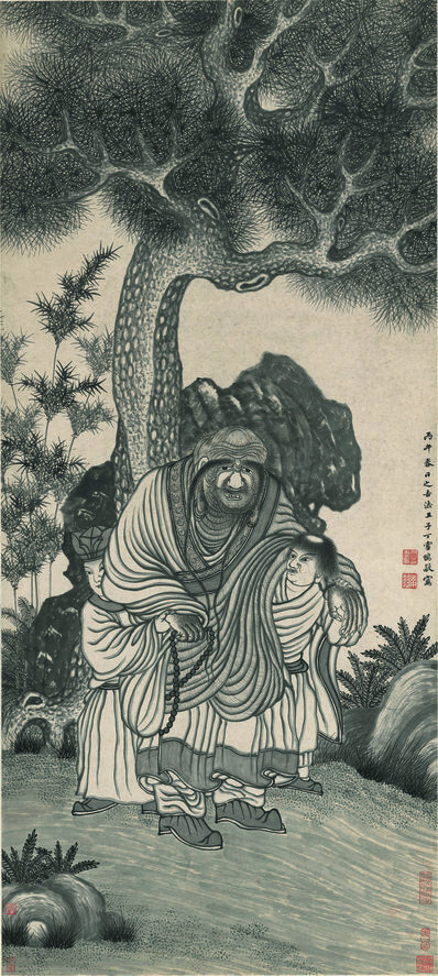 清_丁云鹏_益寿尊者像_纸本_(6241×13909 – 300dpi)(图1)