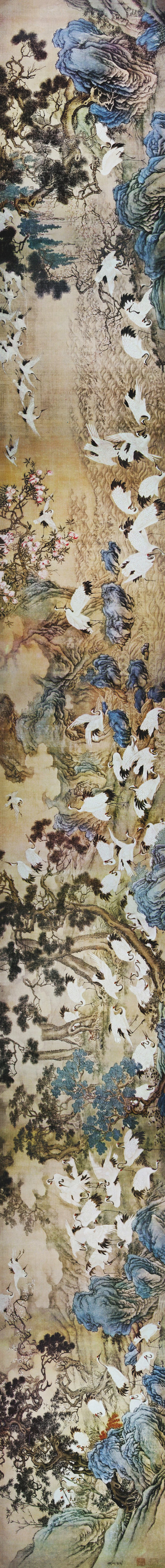 明_边景昭_百鹤图_(28504×3000 – 300dpi)(图1)