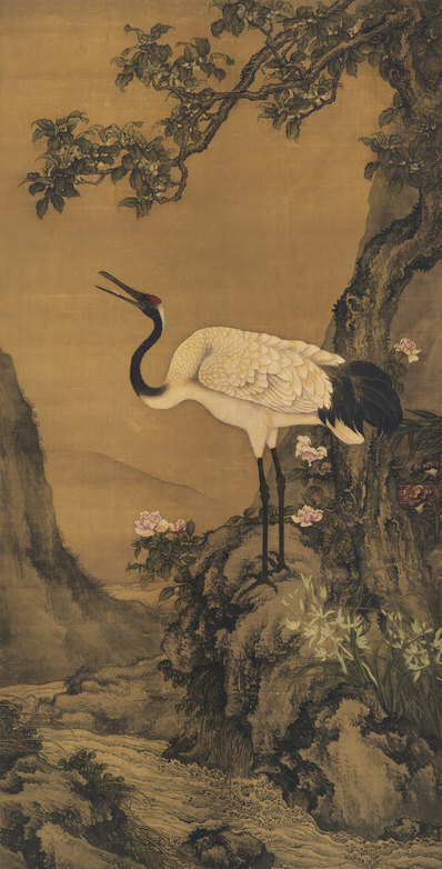 清_沈铨_桂鹤图_代绢_(12374×24301 – 348dpi)(图1)