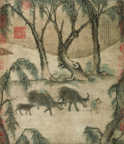 宋_佚名_柳荫归牧图_纸本_(3780×4370 – 300dpi)(图1)
