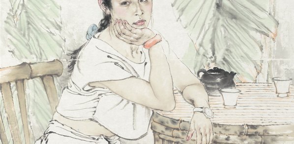 近代_何家英_蕉荫品茗_(4010×7889 – 72dpi)(图3)
